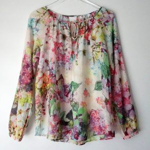 Johnny Was Floral Long Sleeve Peasant Blouse